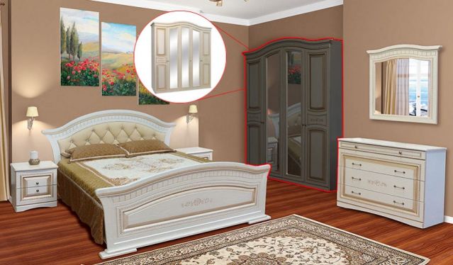 Спальня 5Д «Николь» белое дерево патина