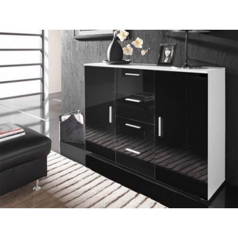 Комод UNI BLACK белый/черный глянец