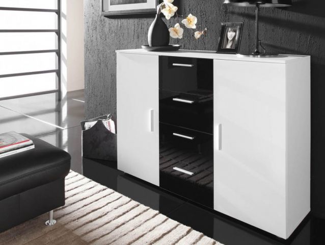 Комод UNI белый/черно-белый глянец