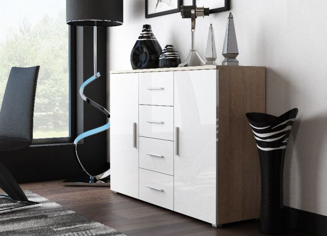 Комод UNI сонома/белый глянец