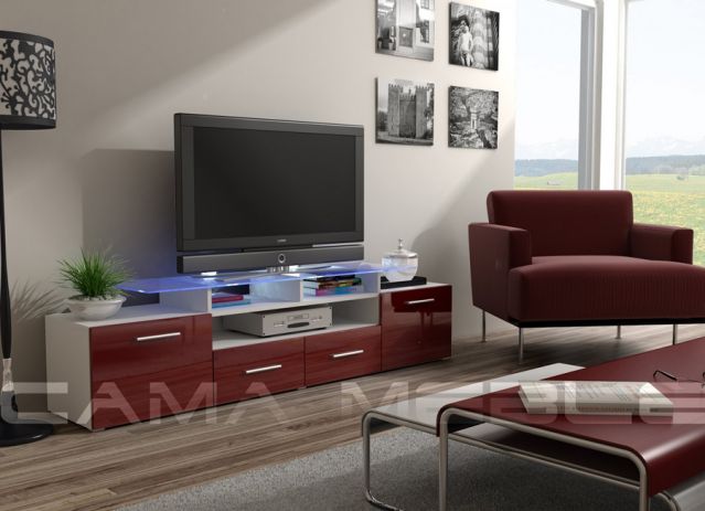 Тумба ТВ EVORA  белый/бордовый глянец