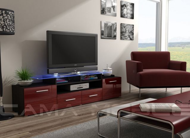 Тумба ТВ EVORA венге/бордовый глянец