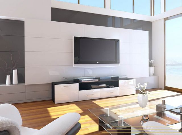 Тумба ТВ EVORA черный/белый глянец