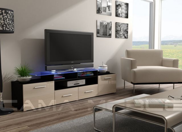 Тумба ТВ EVORA черный/кремовый глянец