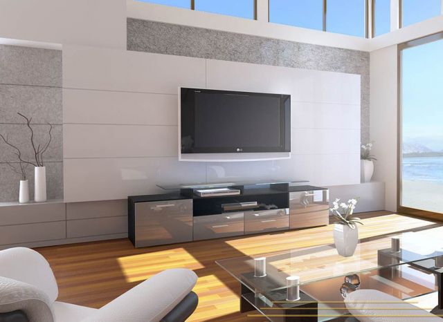 Тумба ТВ EVORA  черный/серый глянец