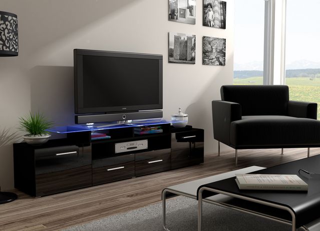 Тумба ТВ EVORA черный/черный глянец