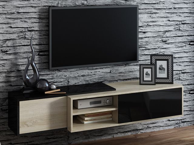 Тумба ТВ SIGMA 1C сонома/черный глянец