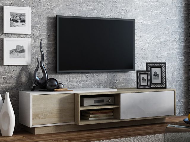 Тумба ТВ SIGMA 1D сонома/белый глянец