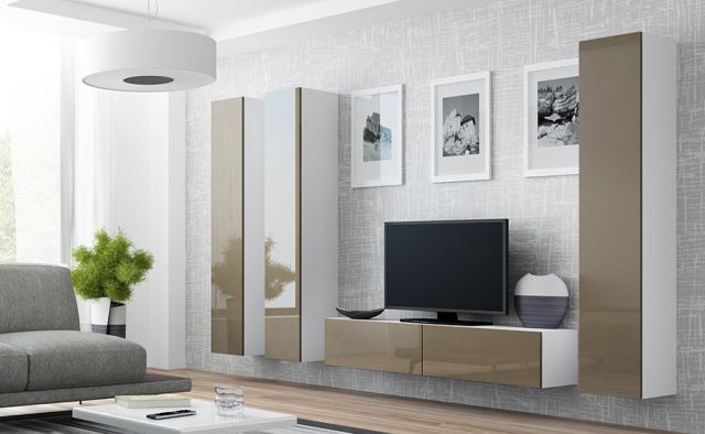 Тумба ТВ VIGO 140 белый/латте глянец