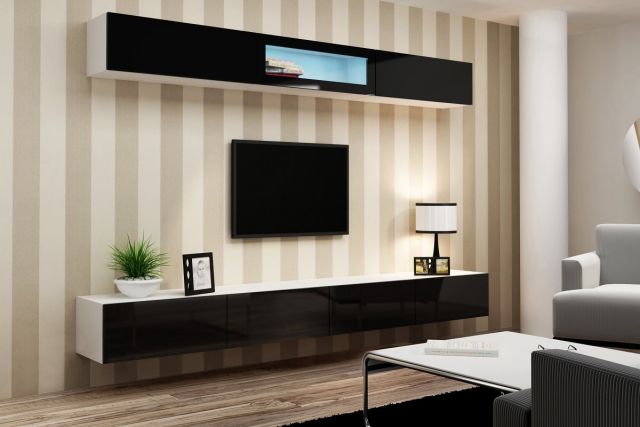 Тумба ТВ VIGO 140 белый/черный глянец