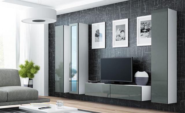 Витрина навесная VIGO белый/серый глянец