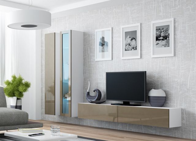 Витрина навесная VIGO белый/латте глянец