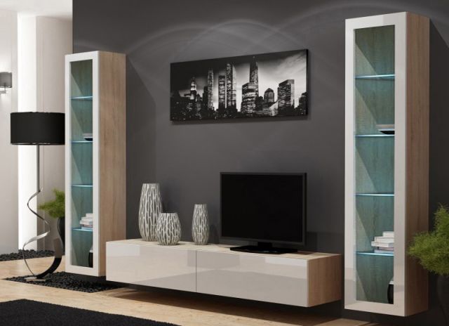 Витрина навесная VIGO сонома/белый глянец