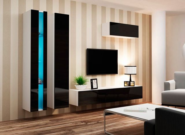 Витрина открытая навесная VIGO белый/черный глянец