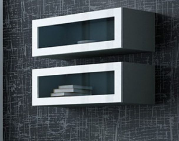 Витрина навесная маленькая VIGO серый/белый глянец