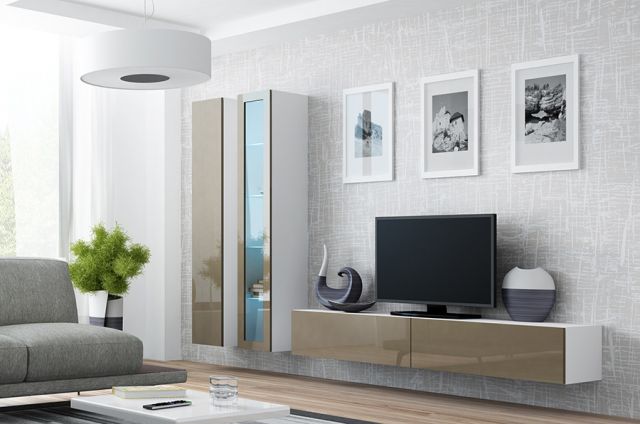 Тумба ТВ VIGO 180 белый/латте глянец