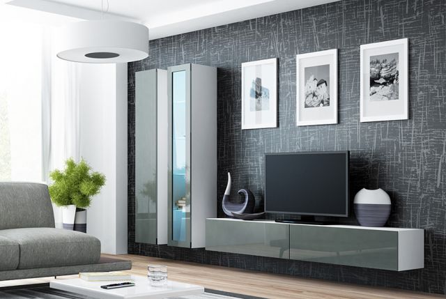 Тумба ТВ VIGO 180 белый/серый глянец