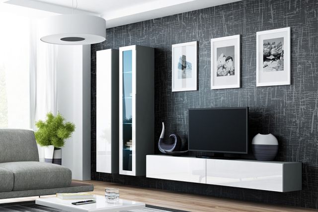 Тумба ТВ VIGO 180 серый/белый глянец