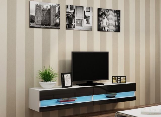 Тумба ТВ открытая VIGO 180 белый/черный глянец