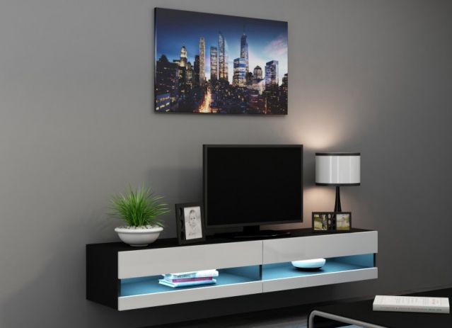 Тумба ТВ открытая VIGO 180 черный/белый глянец