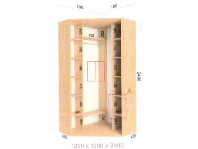 Шкаф купе угловой Феникс (1200-2400-450)