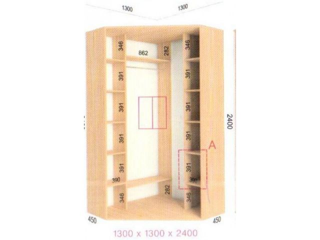 Шкаф купе угловой Феникс (1300-2400-450)