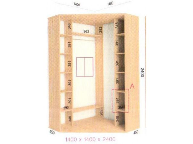 Шкаф купе угловой Феникс (1400-2400-450)