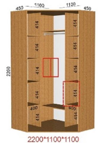 Шкаф-купе угловой (2200-450-1100)