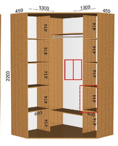 Шкаф-купе угловой (2200-450-1300)