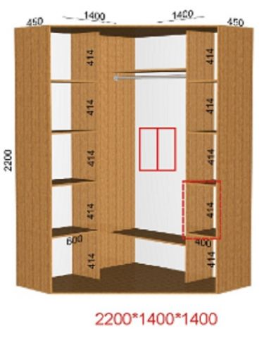 Шкаф-купе угловой (2200-450-1400)