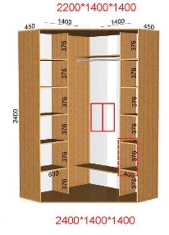 Шкаф-купе угловой (2400-450-1400)
